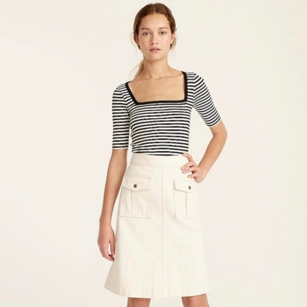 🦩4/$20 J.Crew Perfect Fit Elbow Sleeve Square Neck Black Stripe Top Tee S